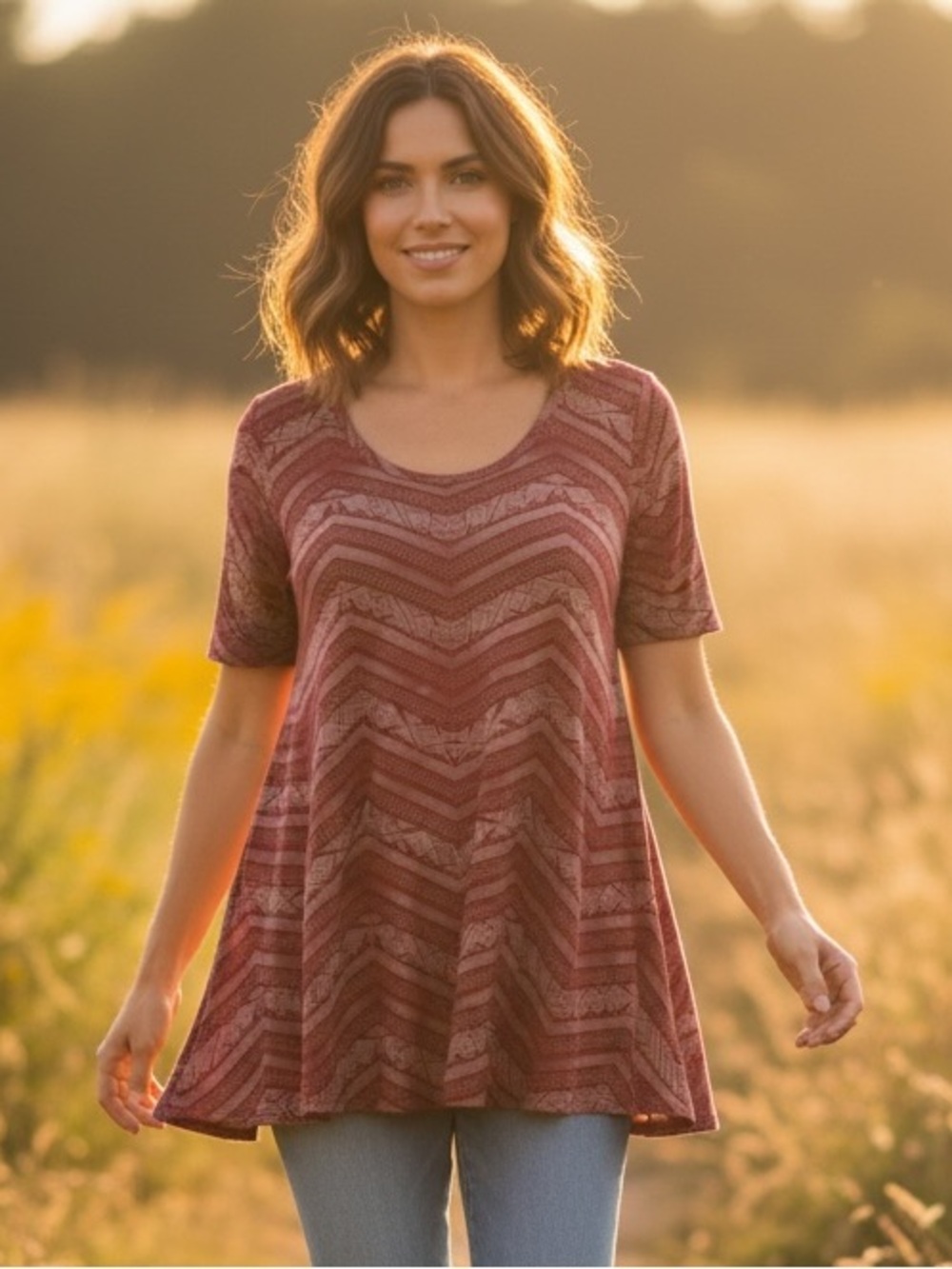 LuLaRoe // Red Chevron // Short Sleeve Top
